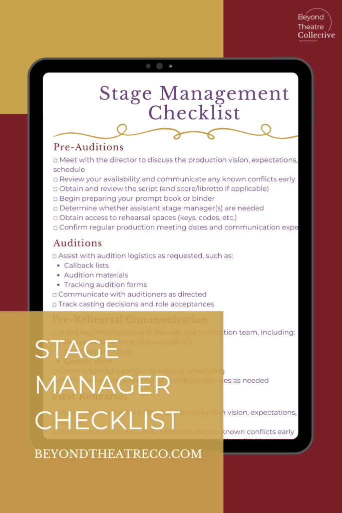 Stage Management Script Analysis Stage Management Checklist | Beyond Theatre Co.